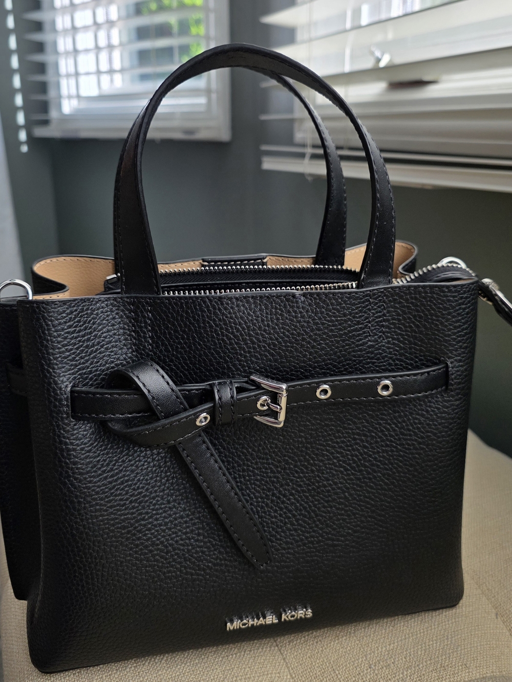 Michael Kors Emilia Small Pebbled Leather Satchel Black